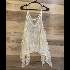 ecoté lace sheer cream flowy tank - size med